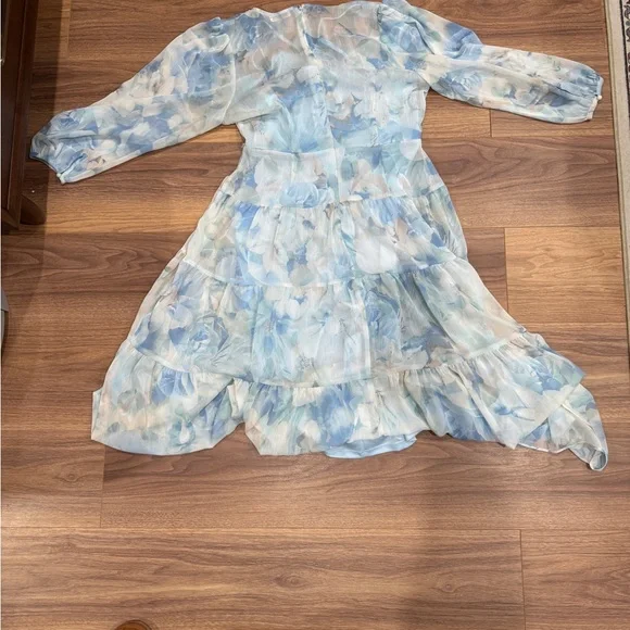 Calvin Klein Light Blue Floral Long Sleeve Dress - Picture 3 of 4